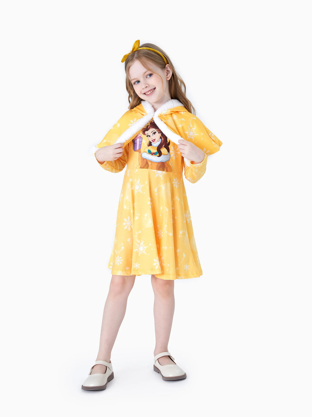 Robe imprimée Belle et cape à capuche imprimée flocons de neige jaune pour petite fille Disney Princess Naia ?
