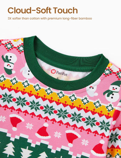 Pijama de 2 piezas de bambú grueso mejorado para Navidad y Halloween con estampado infantil para niñas pequeñas (ajuste ceñido), multicolor