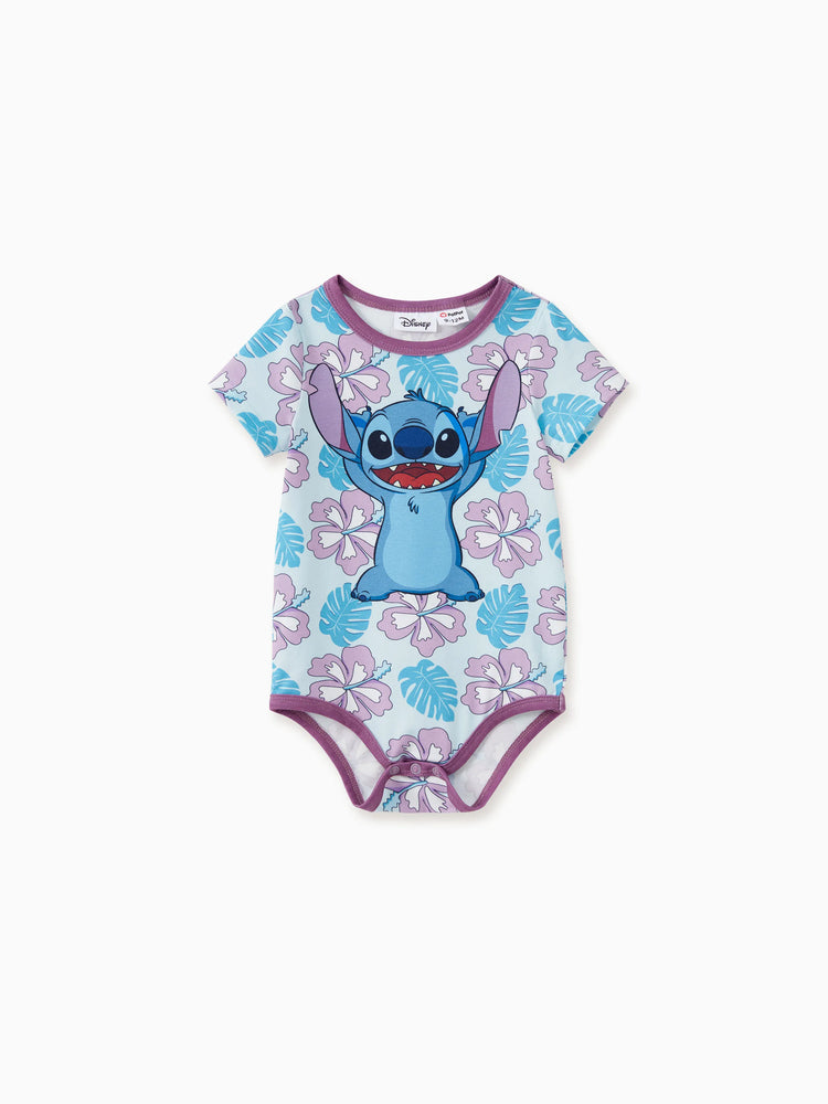 Mommy and Me Disney Stitch Family Matching Naia™ Stitch and Hawaii Style Floral Print Sleeveless Dress/Onesie／Shirt Multi-color