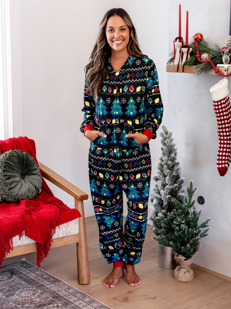 Ensemble pyjama de Noël assorti pour toute la famille, imprimé sapin de Noël et chaussettes de Noël noires