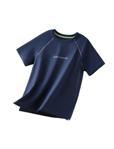 PatPat Lightflow Activewear Kid Boy Athletic Ultra Lightweight & Quick Dry Short Sleeve T-Shirt Deep Blue