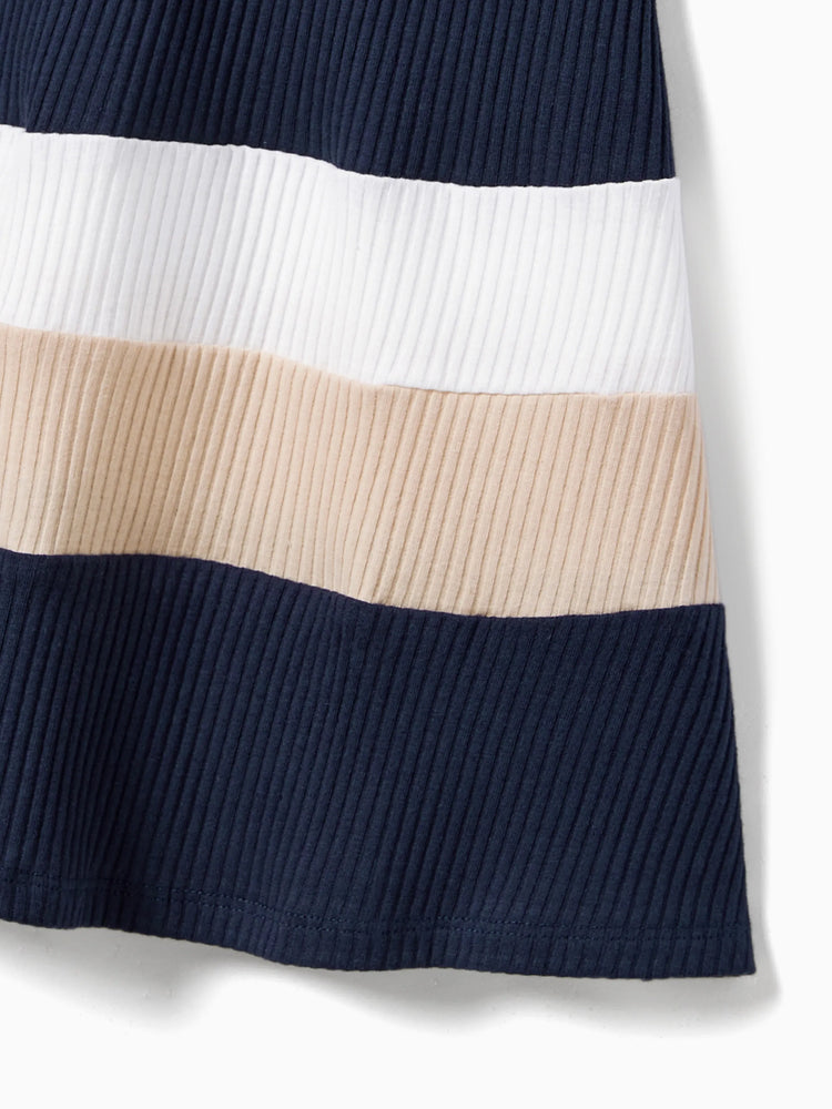 Family Matching Color-Block Knit Long-Sleeved Dresses And Tops Sets Multi-color