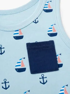 Ocean Vibes Baby Boy Sailboat Print Shorts Set Dark Blue