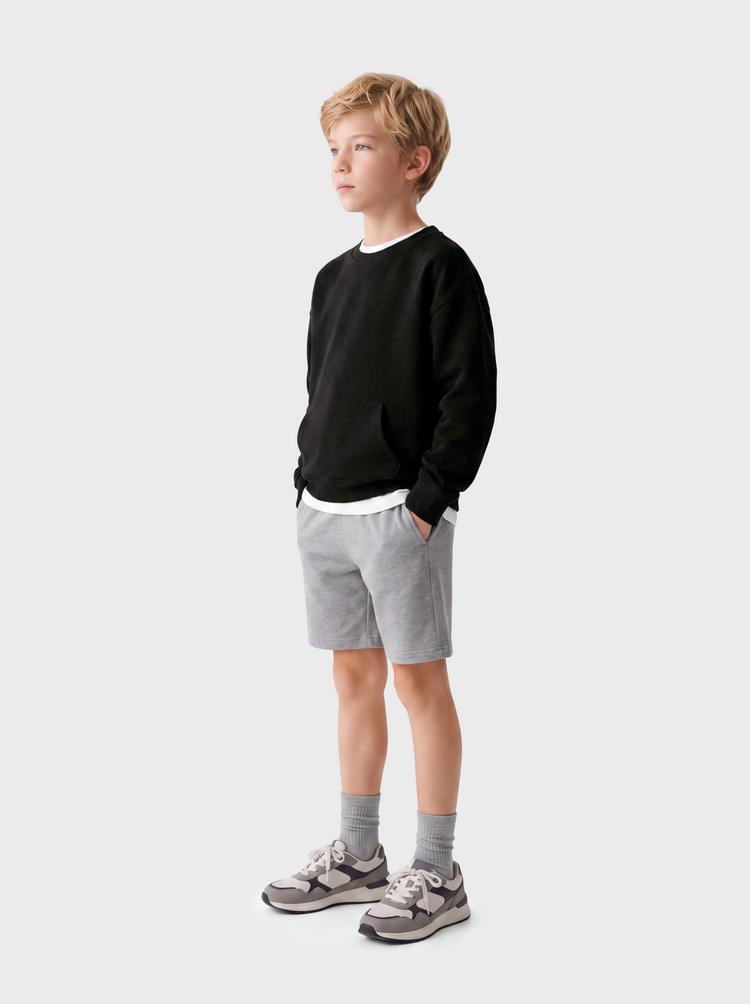 Sweat-shirt col rond unisexe pour bébé et enfant, noir