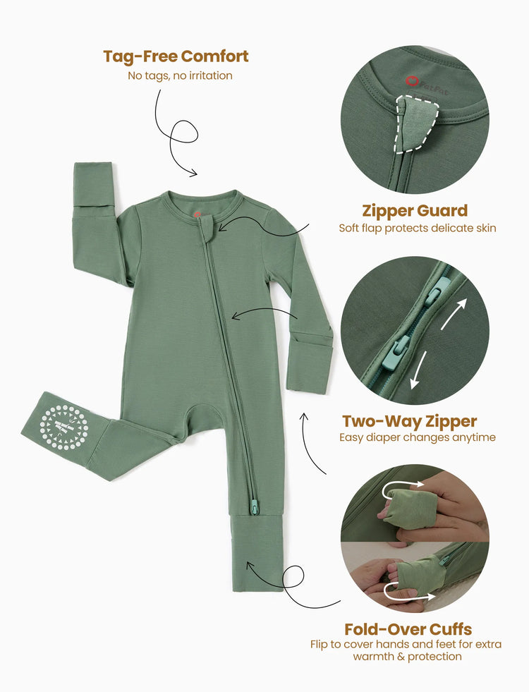 Bambus Baby Junge / Mädchen 3er-Pack Fest & Regenbogen Bedruckt 2-Wege-Reißverschluss Strampler Anti-Rutsch Langarmfußball grün