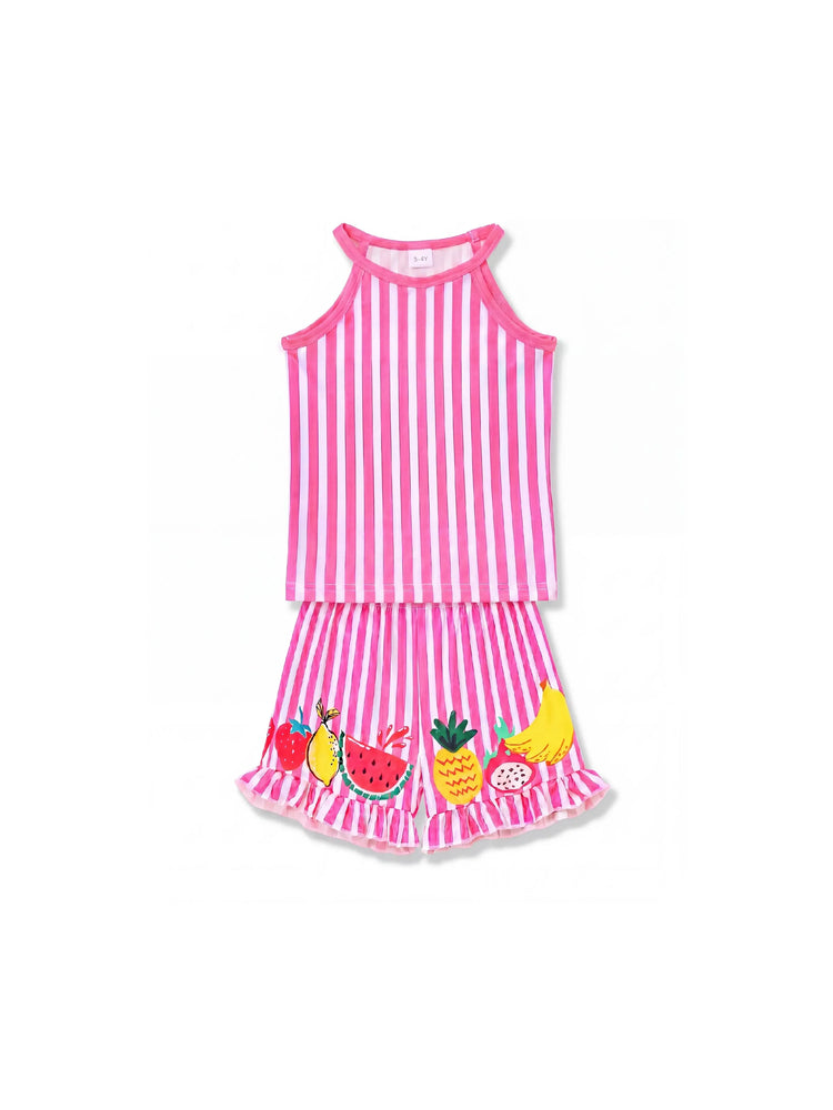 Fresh Market Toddler Girl Fruit Stripe Top & Shorts Set Pink