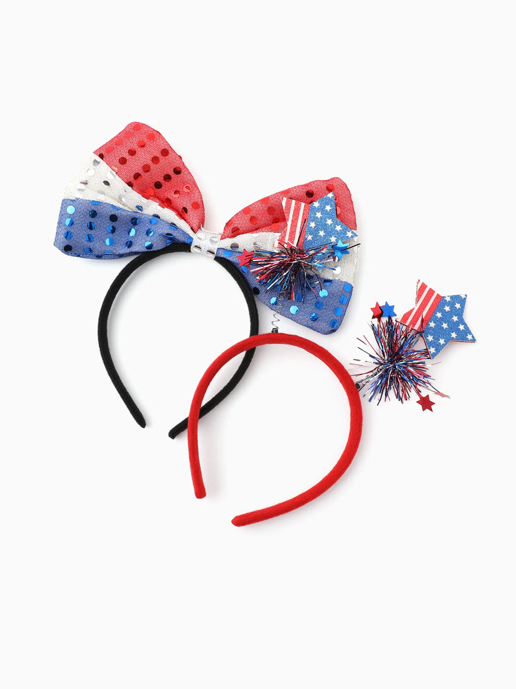 Independence Day Mommy and Me Patriotic Sequin Bow Headband Set Color block