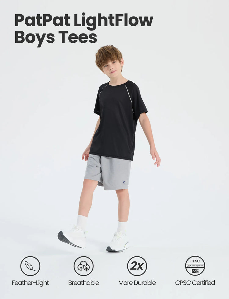 Camiseta deportiva ligera y transpirable de manga corta ultraligera PatPat Lightflow para niños, color negro