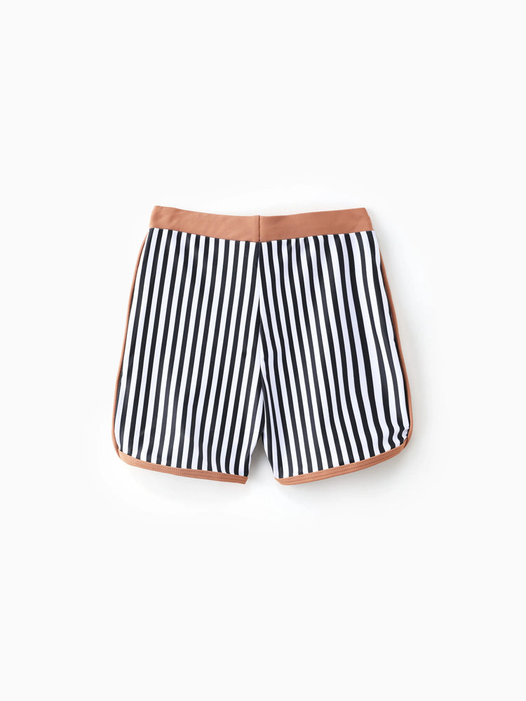 Daddy & Son Vertical Stripe Drawstring Swim Drunks Khaki