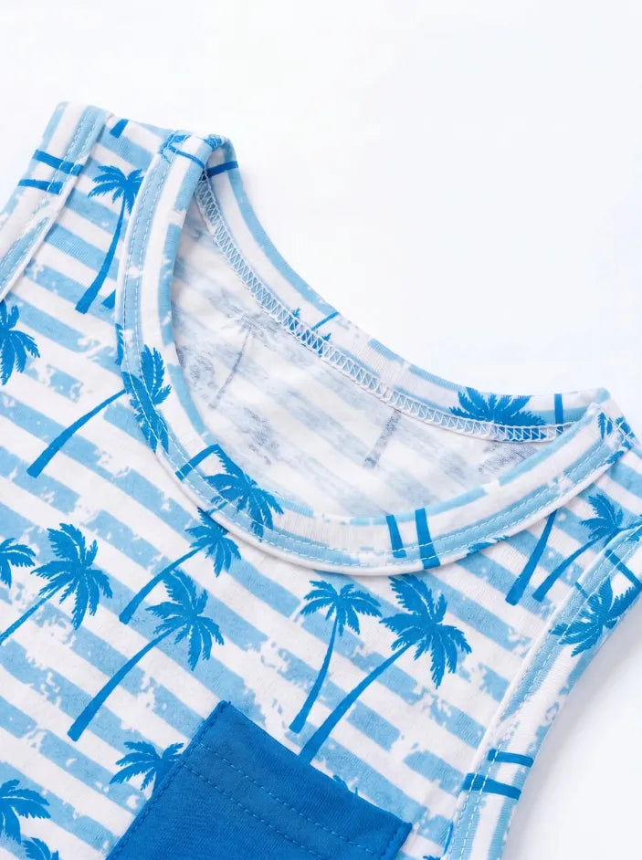 Ocean Vibes Baby Boy Palm Tree Shorts Set Blue