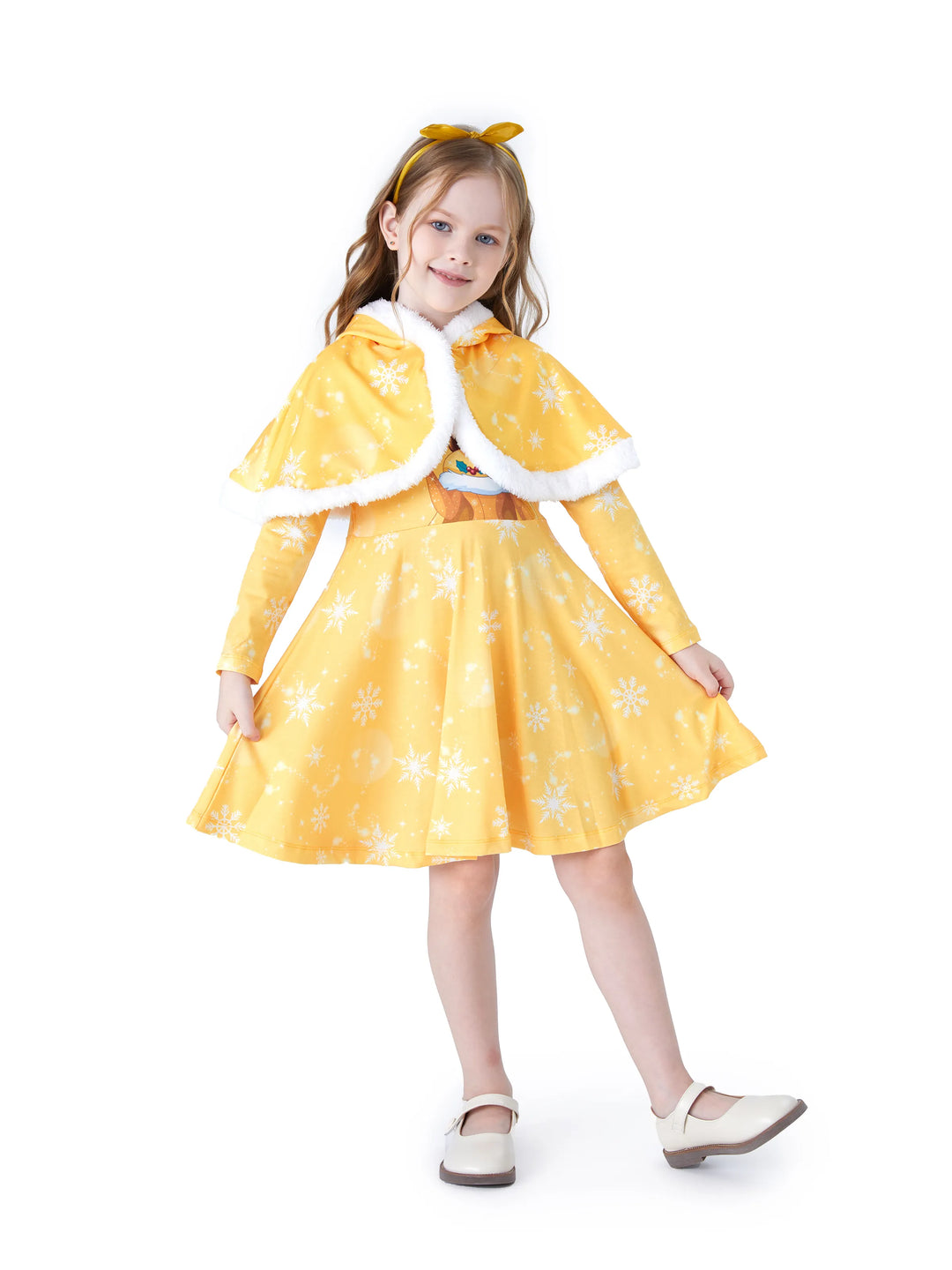 Robe imprimée Belle et cape à capuche imprimée flocons de neige jaune pour petite fille Disney Princess Naia ?
