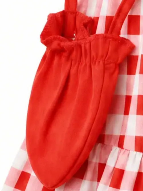 Fresh Market Toddler Girl Checkered Tiered Dress with Bag Red