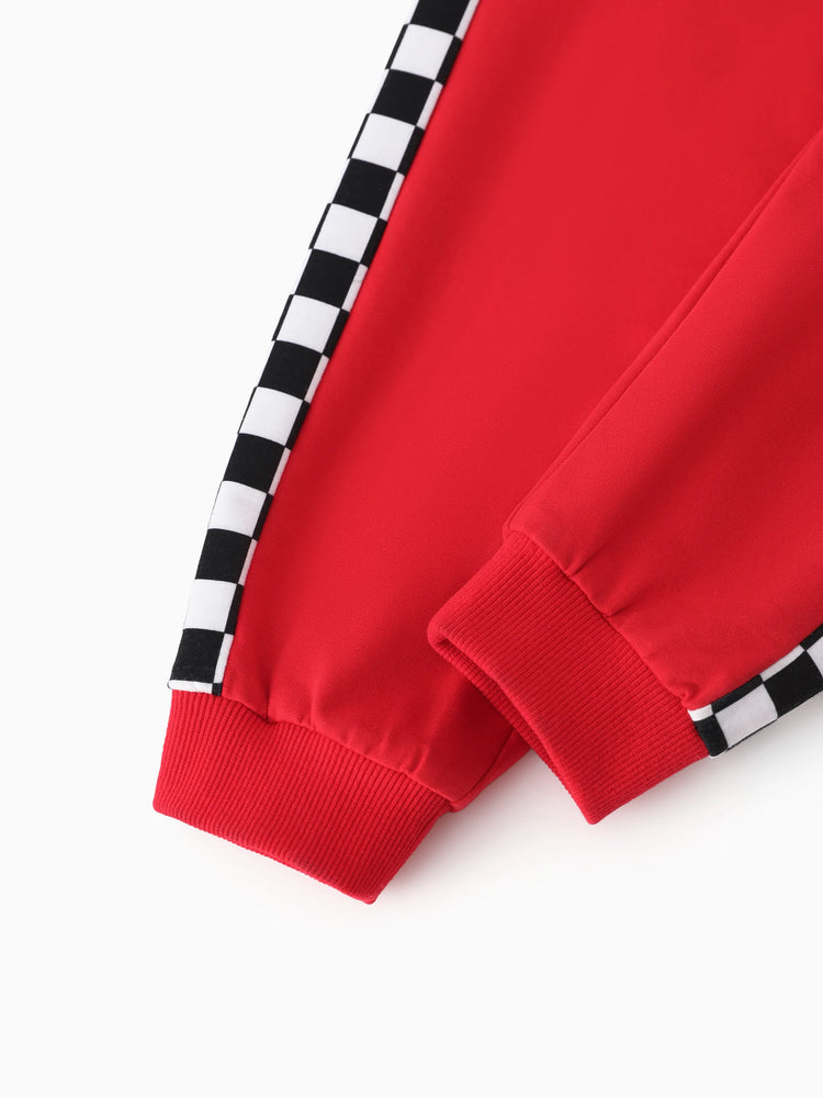 Cars Toddler Boy Zipper Design Checkerboard Short-sleeve Jumpsuit Red