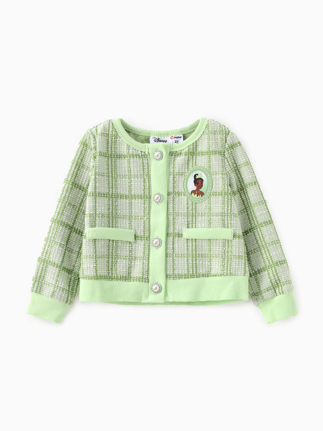 Ensemble 2 pièces princesse Disney Tiana pour petite fille, cardigan en tweed à carreaux style Preppy avec jupe, vert