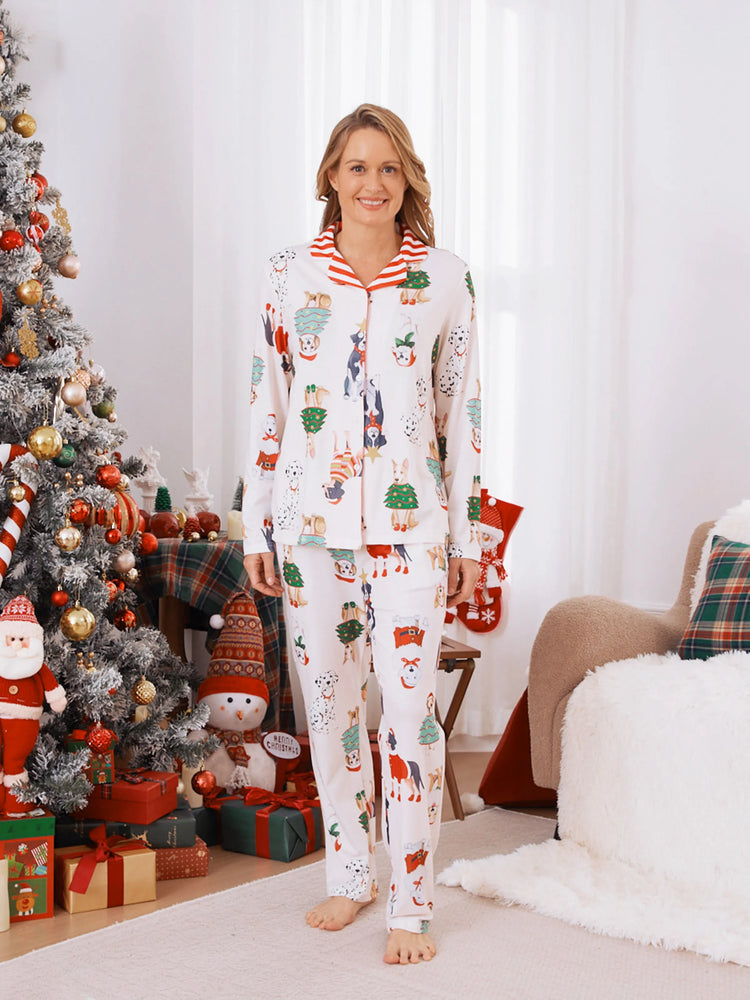 Pyjama de Noël familial assorti, joli ensemble de pyjamas à col pour chien et chaussettes de Noël, abricot clair