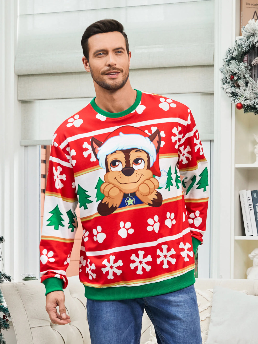 PAW Patrol Family passende Weihnachtsjagd und Skye mit Weihnachtsmannmütze Schneeflockenmuster Sweatshirt  rot
