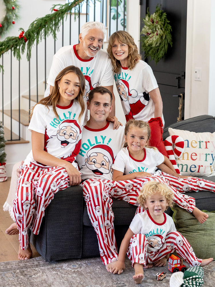 Ensemble pyjama de Noël assorti pour toute la famille, motif Père Noël et flocons de neige, rayures rouges