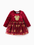 Robe en tulle et velours Minnie Mouse pour bébé/enfant fille, motif Disney Mickey et ses amis, rouge vin