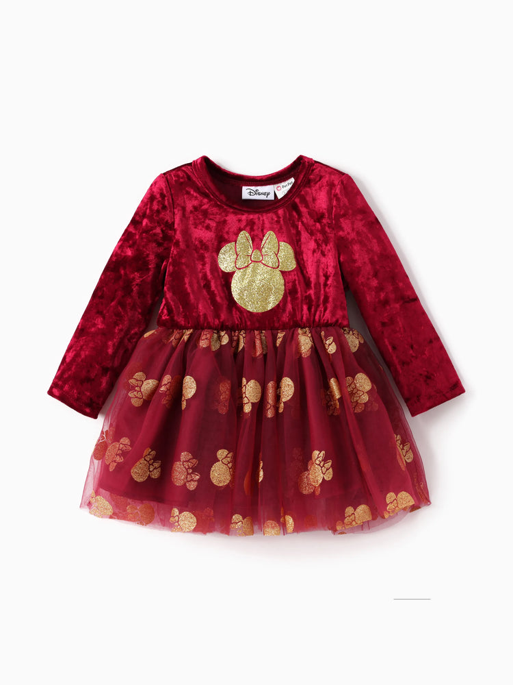Disney Micky und Freunde Baby/Todder Mädchen 1 Stück Charakter Minnie Maus Velet Tüllkleid  Weinrot