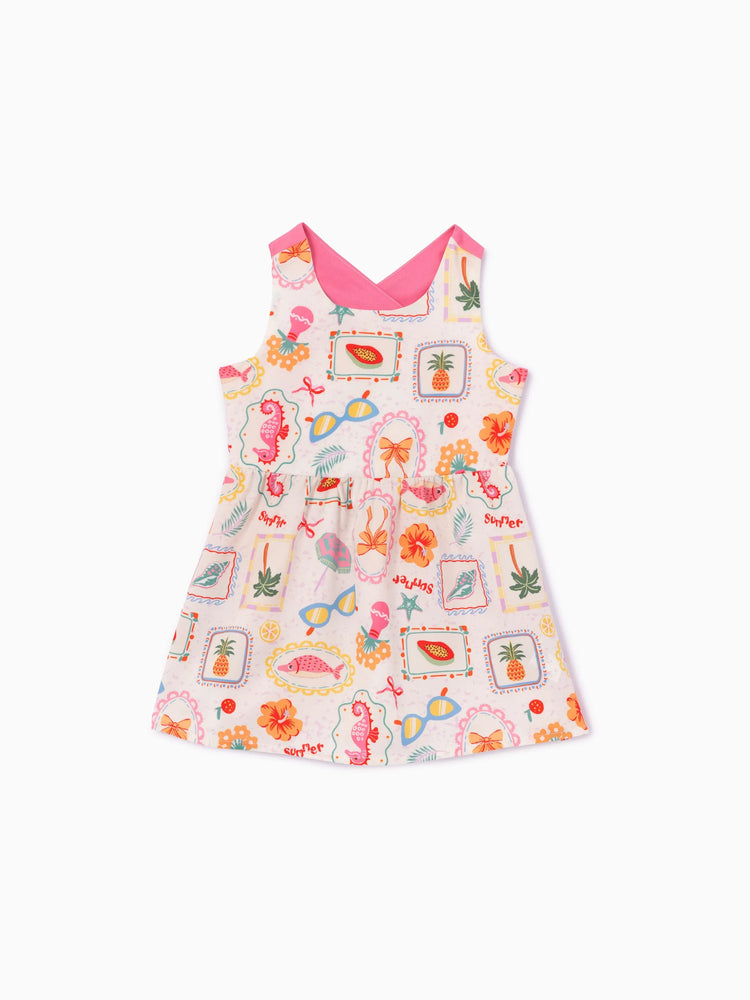 Ocean Vibes Baby Girl Tropical Dress Pink