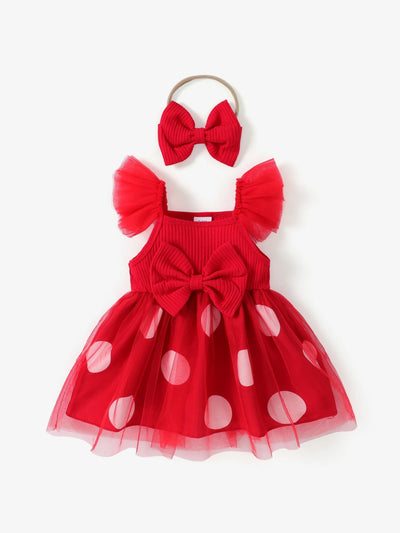 Süßes Polka Dot Baby Mädchen Kleid Set 2tlg Baumwolle rot