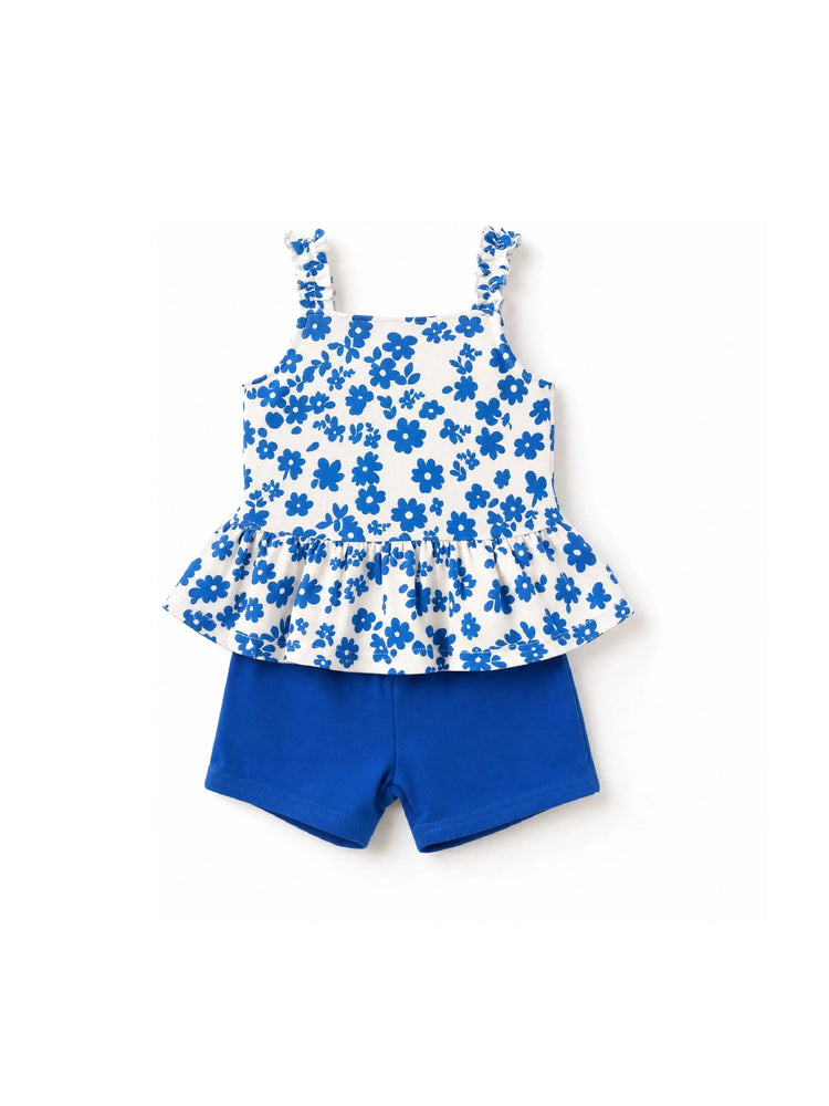 Fresh Market Baby Girl Floral Ruffle Top & Shorts Set Deep Blue