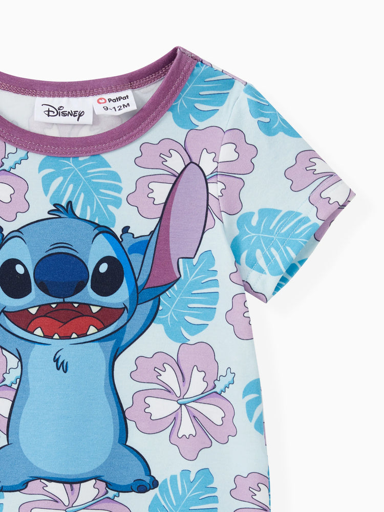 Disney Stitch Family Matching Naia? Stitch and Hawaii Style Floral Print Sleeveless Dress/Onesie£¯Shirt Multi-color
