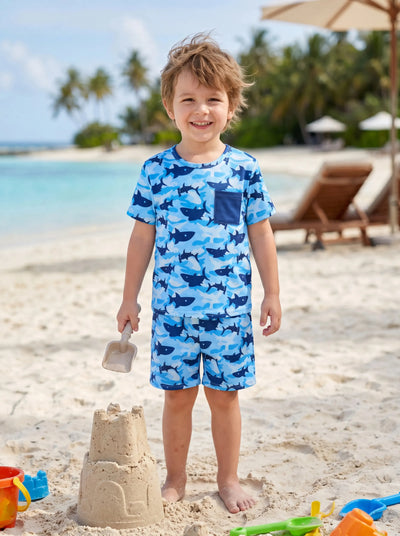 Ocean Vibes Toddler Boy Shark Top & Shorts Set Blue