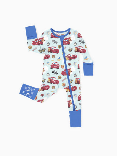 Cars Bamboo Baby Boy 2-Way Zip Onesies Anti Slip Long-sleeve Footie Blue