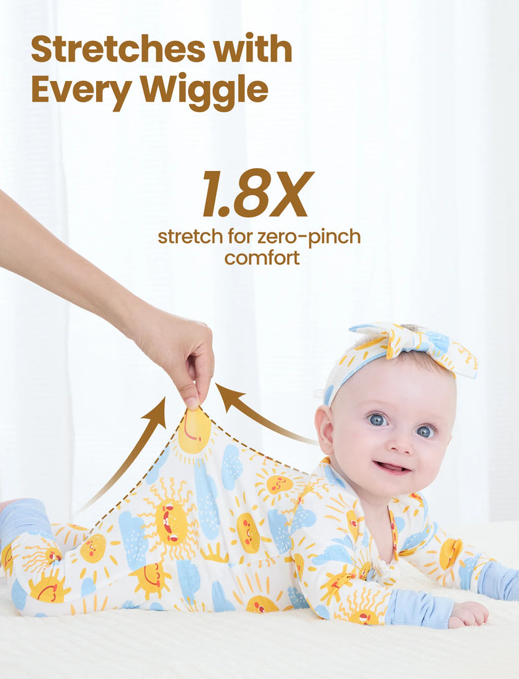 Bamboo Baby Boy/Girl Animal Printed 2-Way Zipper Anti Slip Long-sleeve Footie with Hairband Light Blue