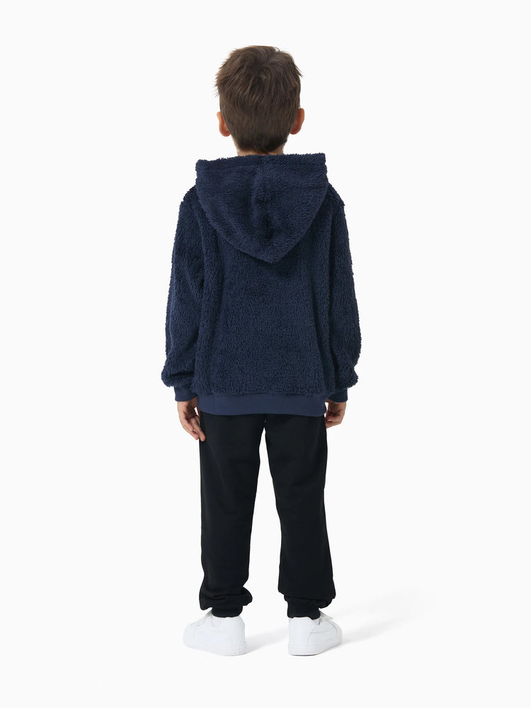 Marvel Toddler Boy Captain America Embroidered Coral Fleece Hooded Sweatshirt Deep Blue