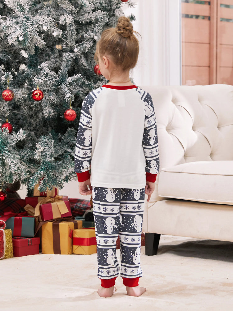 Pyjama de Noël assorti, motif bonhomme de neige, manches longues, chaussettes de Noël, gris foncé