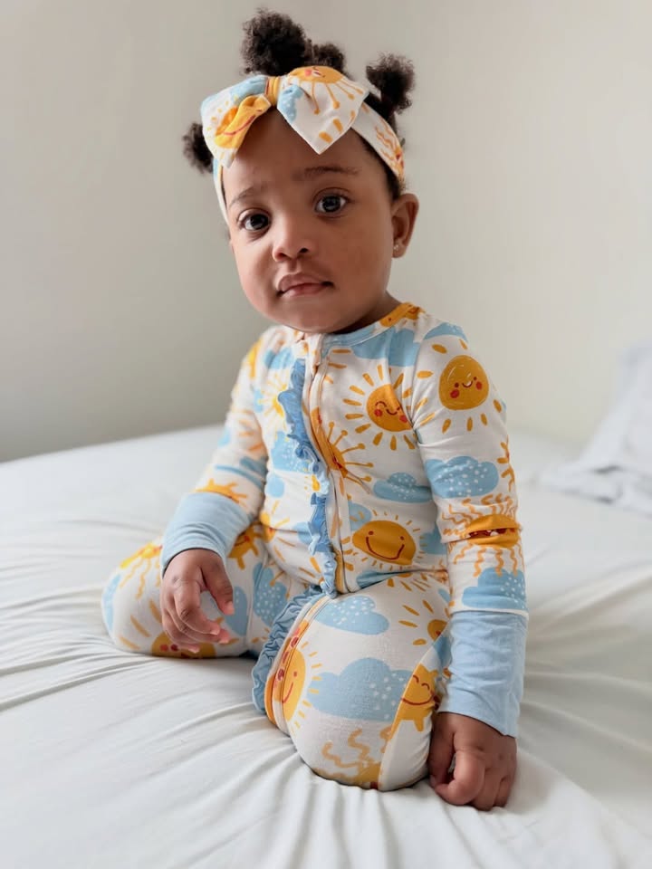 Bamboo Baby Boy/Girl Animal Printed 2-Way Zipper Anti Slip Long-sleeve Footie with/without Hairband Light Blue