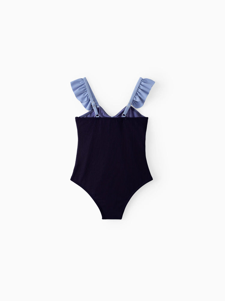 Maillot de bain une pièce assorti à cordon de serrage ou à nœud papillon froncé, en maille découpée, à volants et bretelles (séchage rapide) multicolore