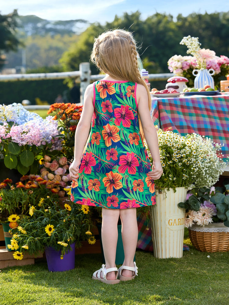 PAW Patrol Toddlers Girl 1pc Skye Tropical Plant Sleeveless Dresse Hot Pink