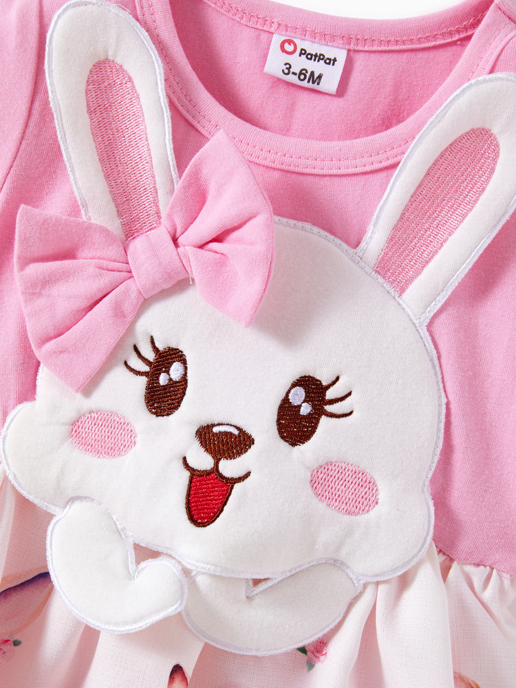 Barboteuse brodée à imprimé animal pour bébé fille, rose