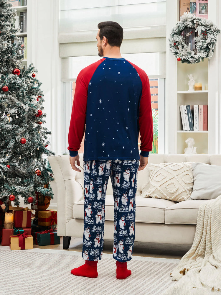 Frosty der Schneemann Weihnachtsfamilienpassend Farbblock Schlafanzug-Sets mit Weihnachtssocken