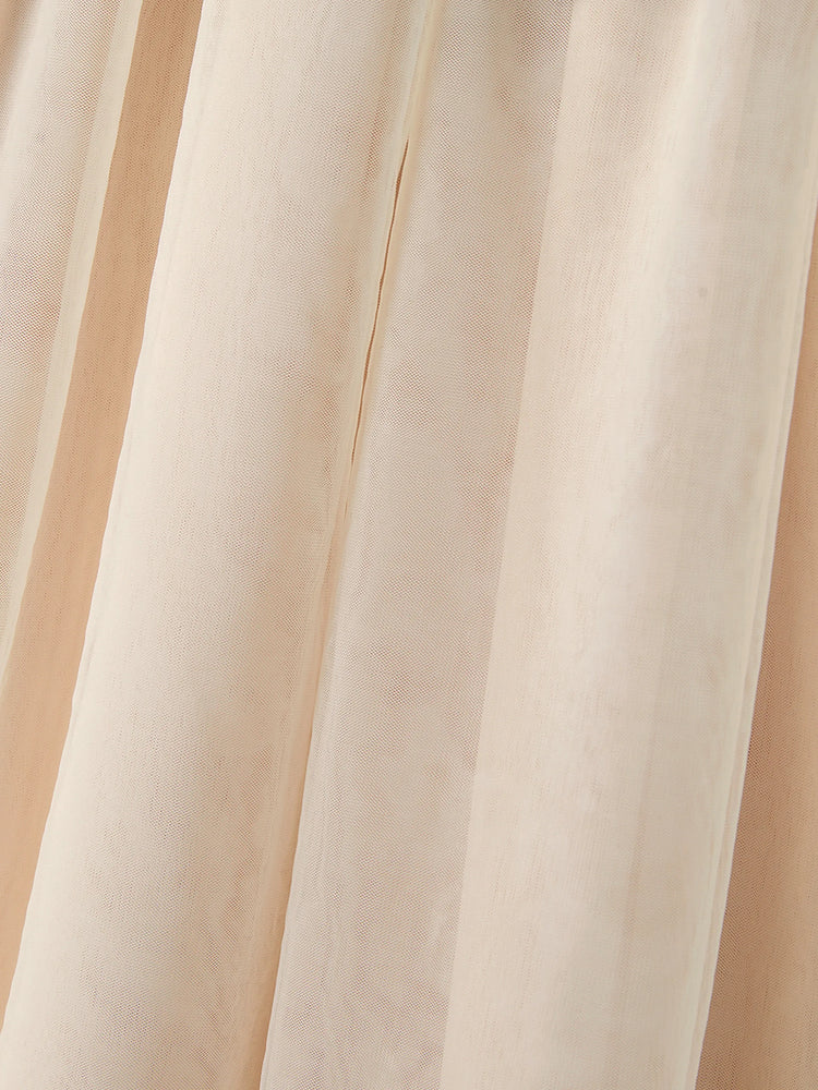 Family Matching Black-Almond Mesh Skirt and Classic Round Neck Long Sleeve Tops Sets Black