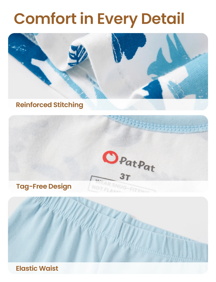 Kleinkind / Kinder 4-teiliger Pyjama aus Bio-Baumwolle 4-in-1 PJ Snug Fit Pjs für Mädchen / Jungen hellblau