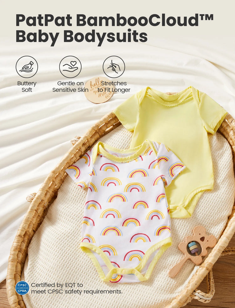 Bamboo Baby Boy/Girl 2-Pack Solid&Printed Rompers Set Yellow