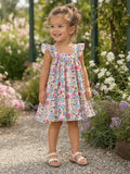 Baby Girl Multi-Floral Print Sweet Ruffle Flutter Sleeve Dress Multi-color
