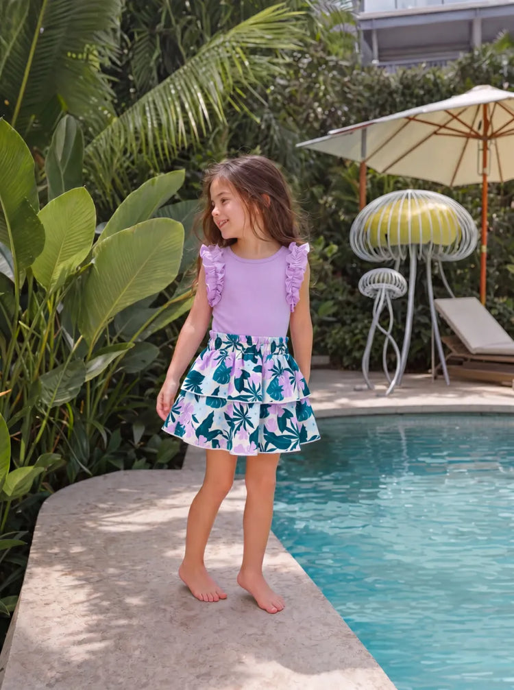 Fresh Market Toddler Girl Tropical Floral Tiered Dress Purple