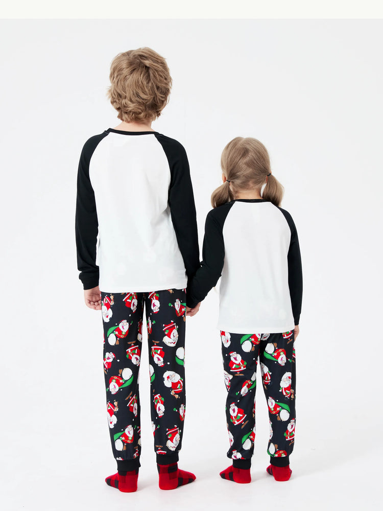 Christmas Matching Family Pajamas Set Christmas Santa Print Black and White PJS with Christmas Socks Black