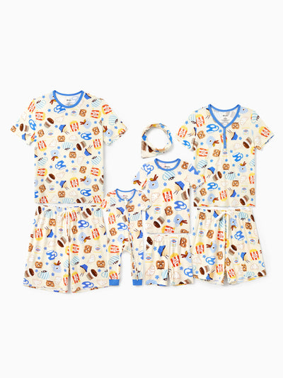 Family Matching Bamboo Pajamas Buttery Soft Bamboo Viscose PJs for Men Women Kids Toddler Baby, Cozy Dessert Print Short-sleeve Sleepwear Blue