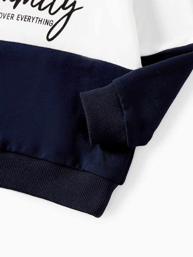 Sweat-shirts à manches longues et col ras du cou avec imprimé de lettres colorblock assortis pour la famille