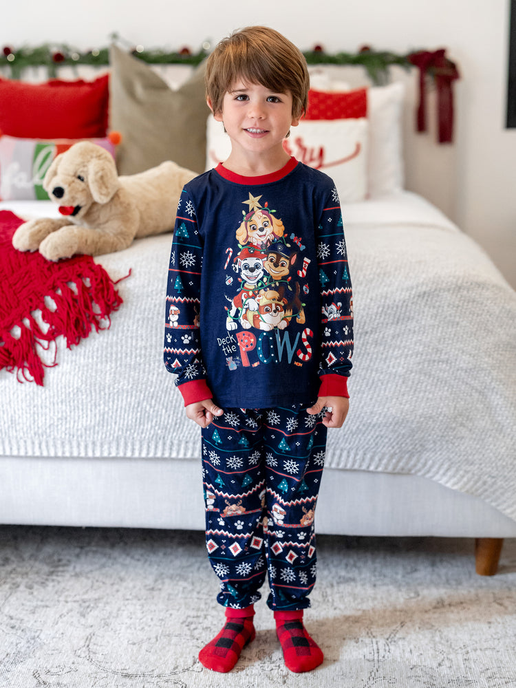 Ensemble pyjama de Noël assorti à manches longues et imprimé de la Pat'Patrouille avec chaussettes de Noël 