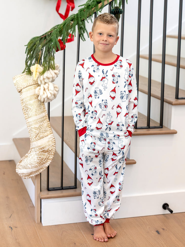 Family Matching Christmas Pajamas Gnome Print White
