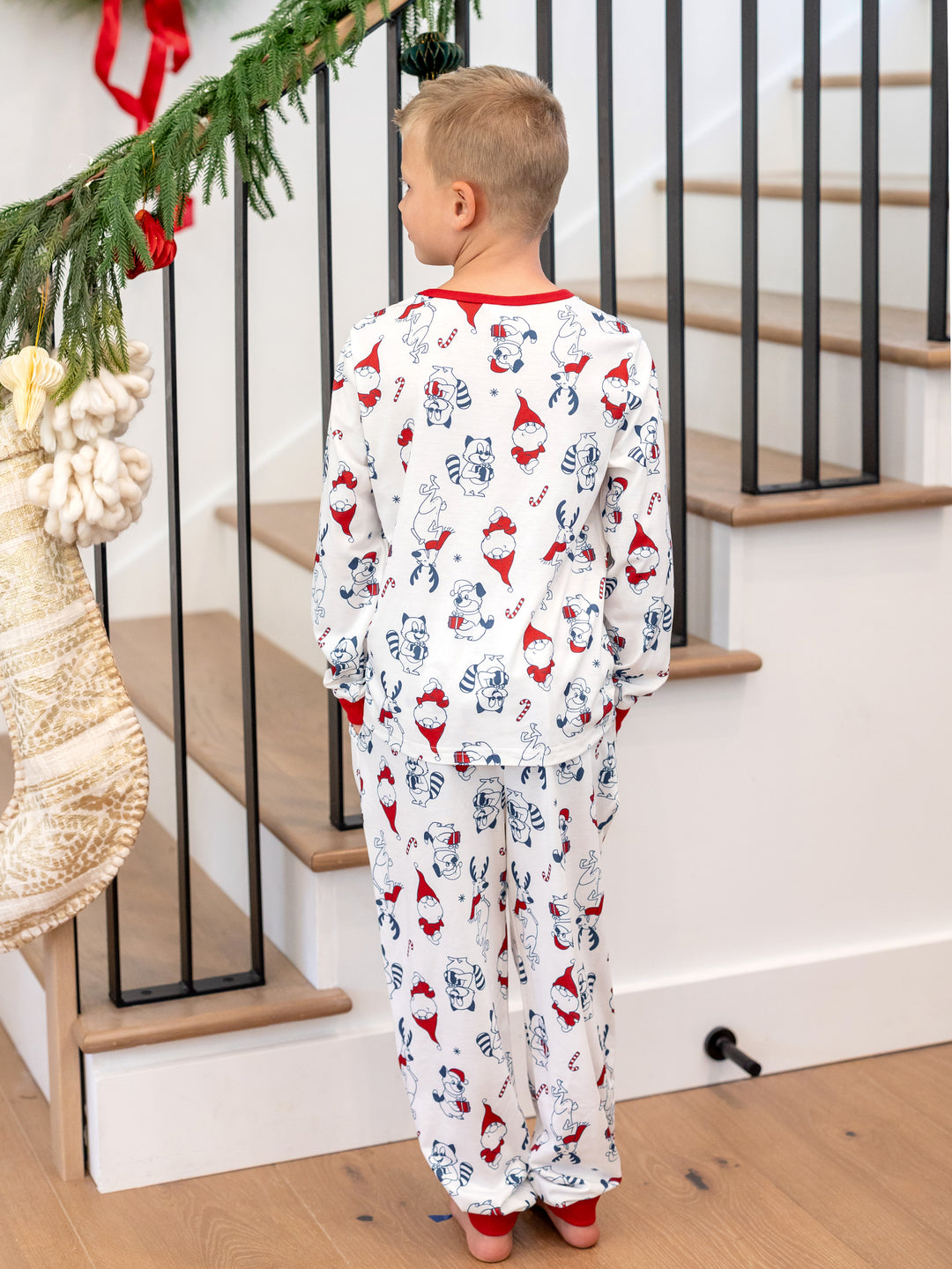 Family Matching Christmas Pajamas Gnome Print White