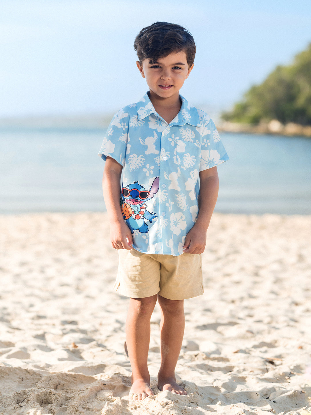 Mono / Vestido / Camisa Tropical Floral a Juego para la Familia Disney Stitch Azul Claro