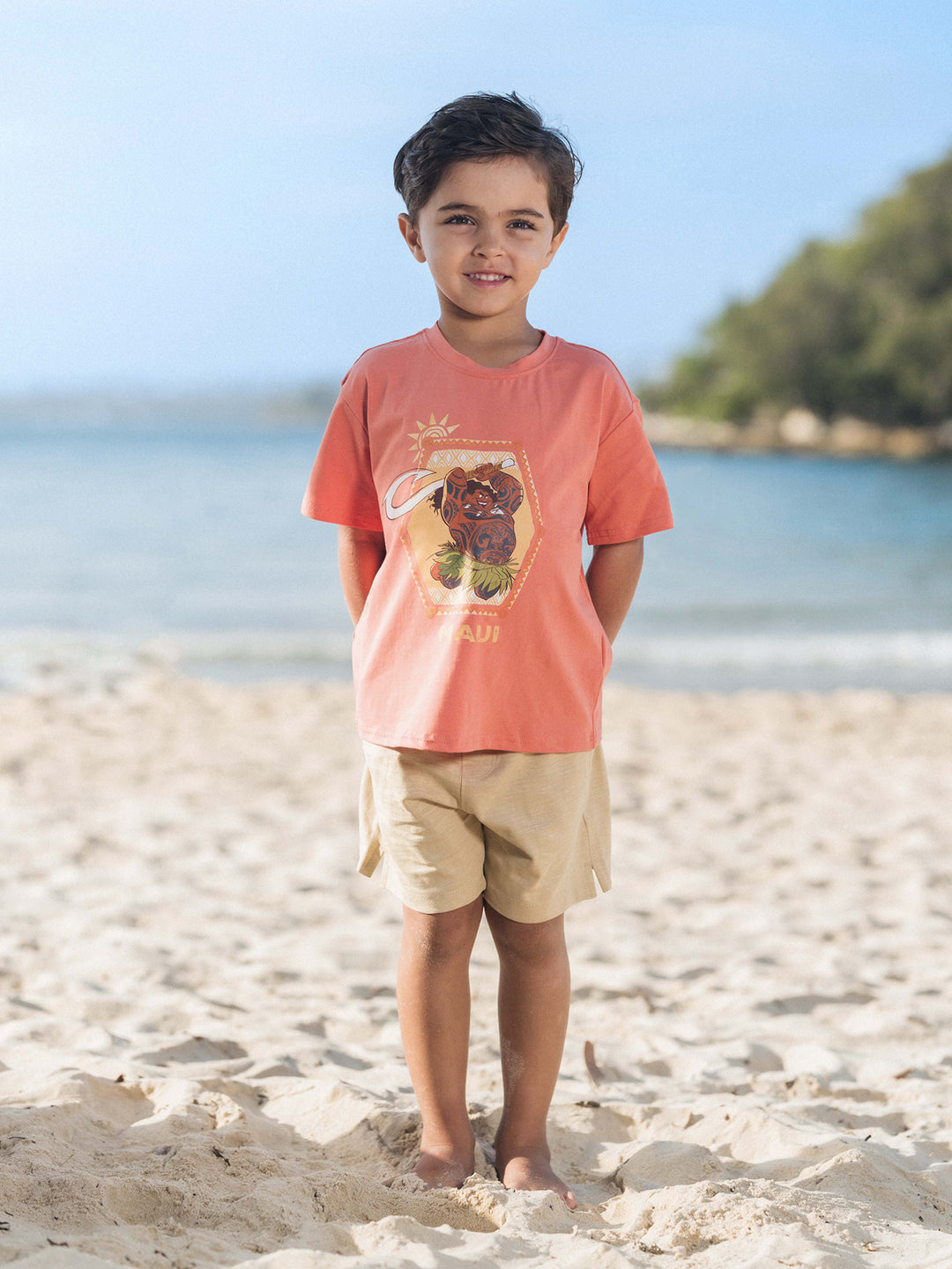 Vestido deportivo a juego para familia Disney Princesa Moana con pantalones cortos incorporados y bolsillos / Camiseta de algodón Naranja